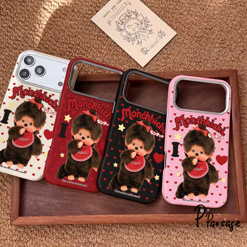 เคสไอโฟน13 17 เคสหนังวัว ลายมอนจิจิน่ารักฮิต สำหรับiPhone 16 17 13 AIR 14 15 12 11 Pro Max 7 8 14 15 16 Plus XR X SE 2 3