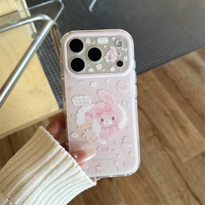 สําหรับiPhone 17 15 16 pro MaxกรณีInsน่ารักสาวหัวใจสีชมพูTenderขนมเค้กหมีน้อยBoboกระต่าย17Promax iph