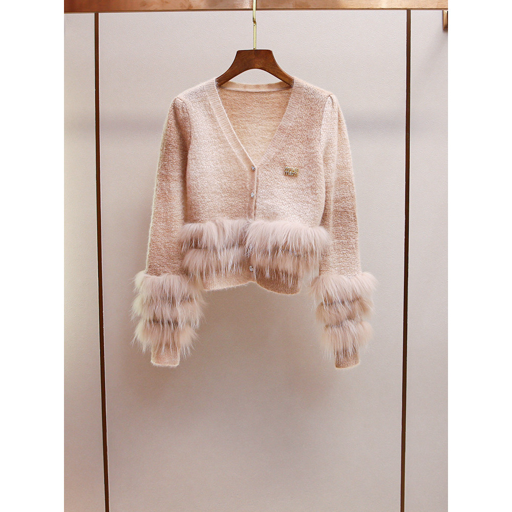 S4JS maje Women's Autumn New Fashion Korean Style Gentle and Sweet Temperament V Short-necked knitte