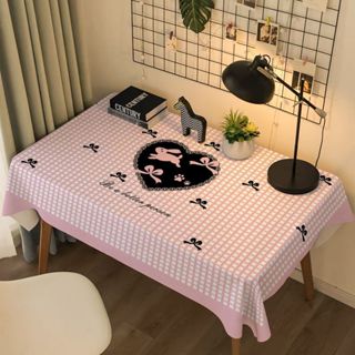 ผ้าปูโต๊ะสีชมพูสไตล์เกิร์ลลี่ ลายหัวใจโบว์น่ารัก ผ้าวีลเวทนุ…