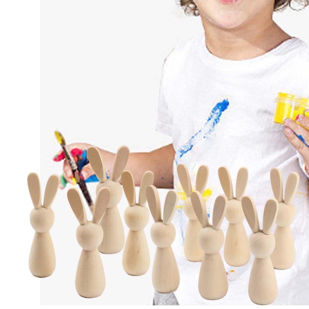 [qqnquv] 10 ชิ้นตุ๊กตา Peg ไม้ที่ยังไม่เสร็จกระต่าย Peg Dolls Blank Peg People for Flower