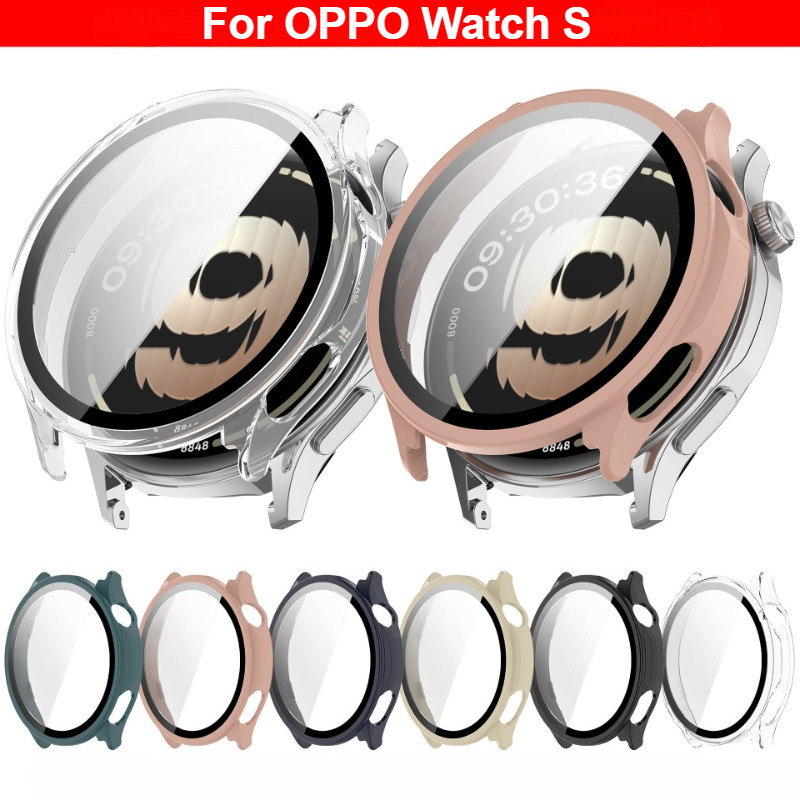 สําหรับ OPPO Watch S เคสป้องกันกันน้ํา 9H Glass Hard PC Watch Cover สําหรับ OPPO WatchS