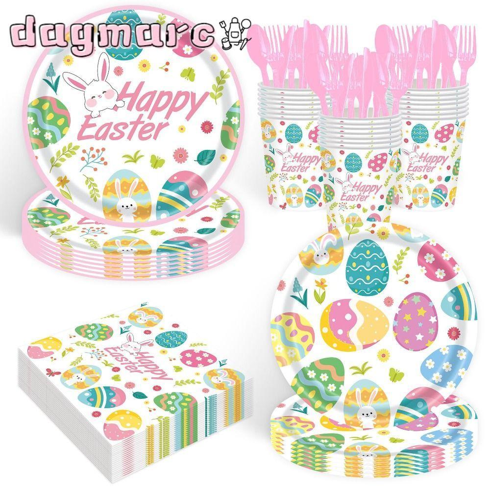 DAGMARC Easter Disposable Tableware, Fork Paper Plates Bunny อาหารเย็น, Cute Plastic Dessable Plates