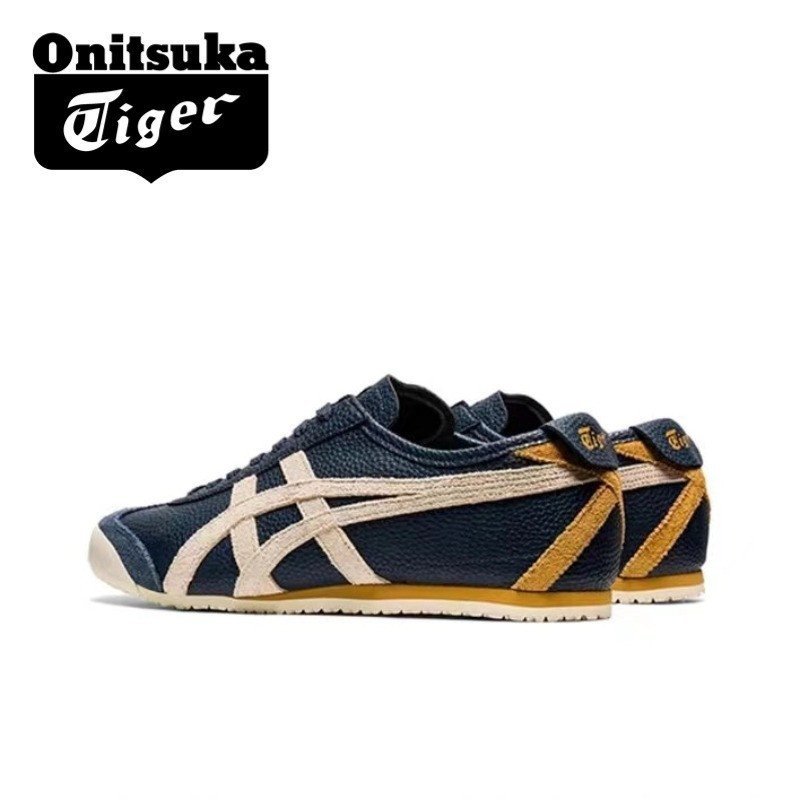 ของแท้ Tiger MEXICO 66 รองเท้าผ้าใบทรงเตี้ย Unisex กันลื่นสีน้ําเงิน/เหลือง 1TCX