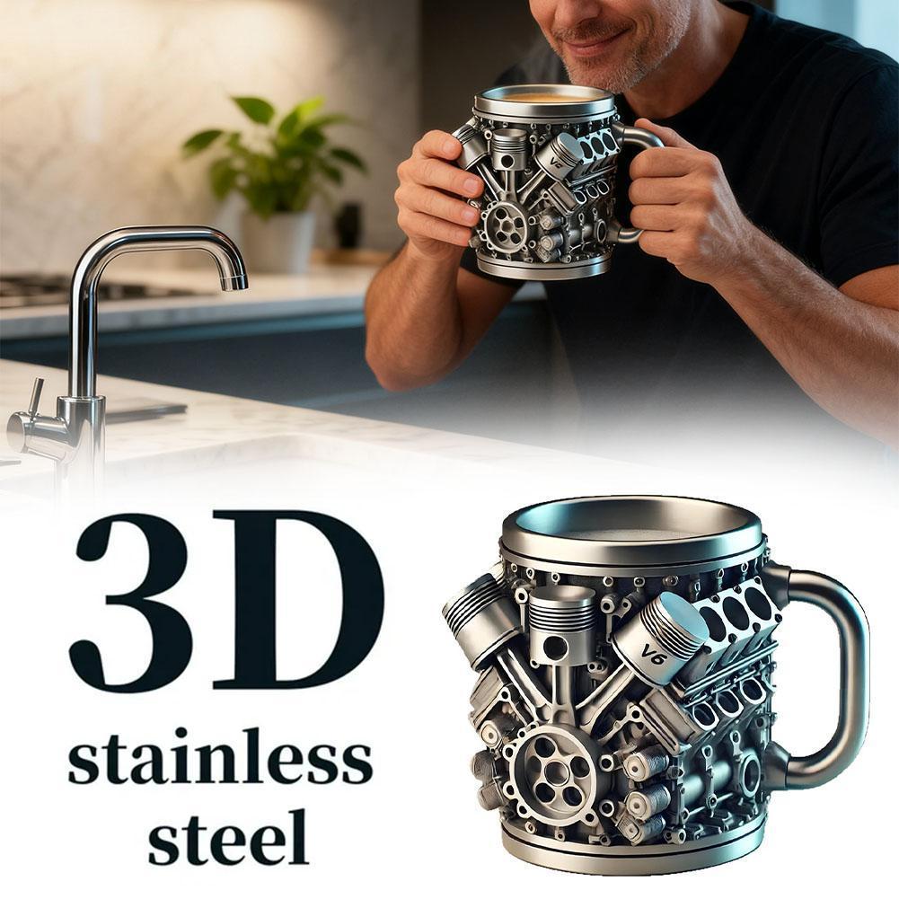 V8 แก้วเรซินออกแบบเครื่องยนต์พร้อมซับสแตนเลส,แก้วกาแฟธีมยานยนต์รายละเอียด J2h5