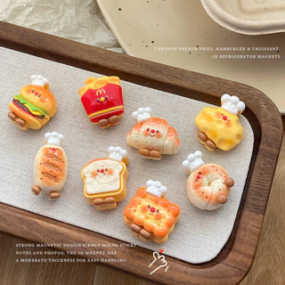 การ์ตูนการ์ตูน 3D สามมิติ Burger French Fries สติกเกอร์ตู้เย็น Candy ของเล่นสร้างสรรค์สติกเกอร์แม่เหล็กน่ารักตกแต่งห้องครัว DIY ตู้เย็นสติกเกอร์แม่เหล็ก