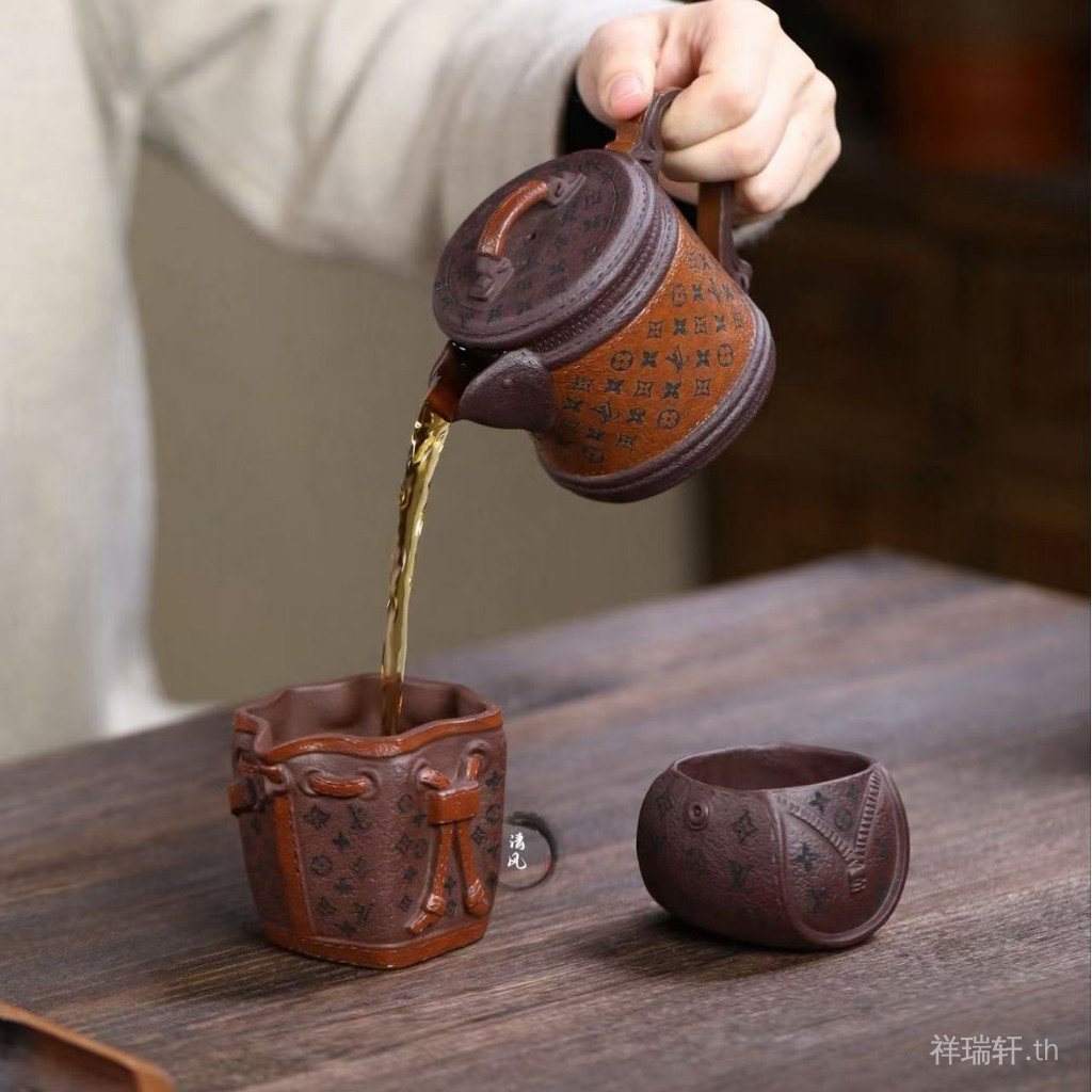 Yixing Zisha [ถ้วยน้ําชากาน้ําชากระเป๋า] Influencer รูปร่างกระเป๋า Zisha กาน้ําชาเก่า Zisha กาน้ําชา