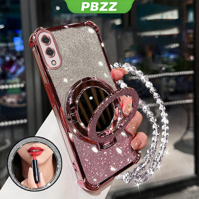 PBZZ FOR เคส [3 in 1] เคสสำหรับ samsung a02 samsung m02 เคสโทรศัพท์ ซอฟต์เคส ซิลิโคนกันกระแทก ดีไซน์ใหม่สวยงาม มีเชือกคล้อง กระจกแต่งหน้าพร้อมที่ยึด SJSFHZJ01 – โปรปัง
