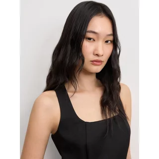 [Pomelo] มินิเดรสทรงเอแขนกุดแต่งกระดุมทองช่วงเอว / Square Neck Sleeveless A-Line Mini Dress