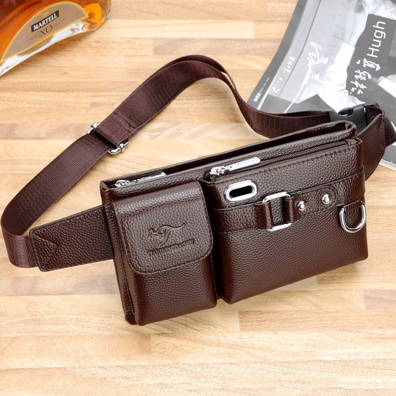 กระเป๋าผ้่ labella กระเป๋า ของแท้หนังแท้ถนนสวมใส่มัลติฟังก์ชั่สบายๆกันน้ําเอวกระเป๋า