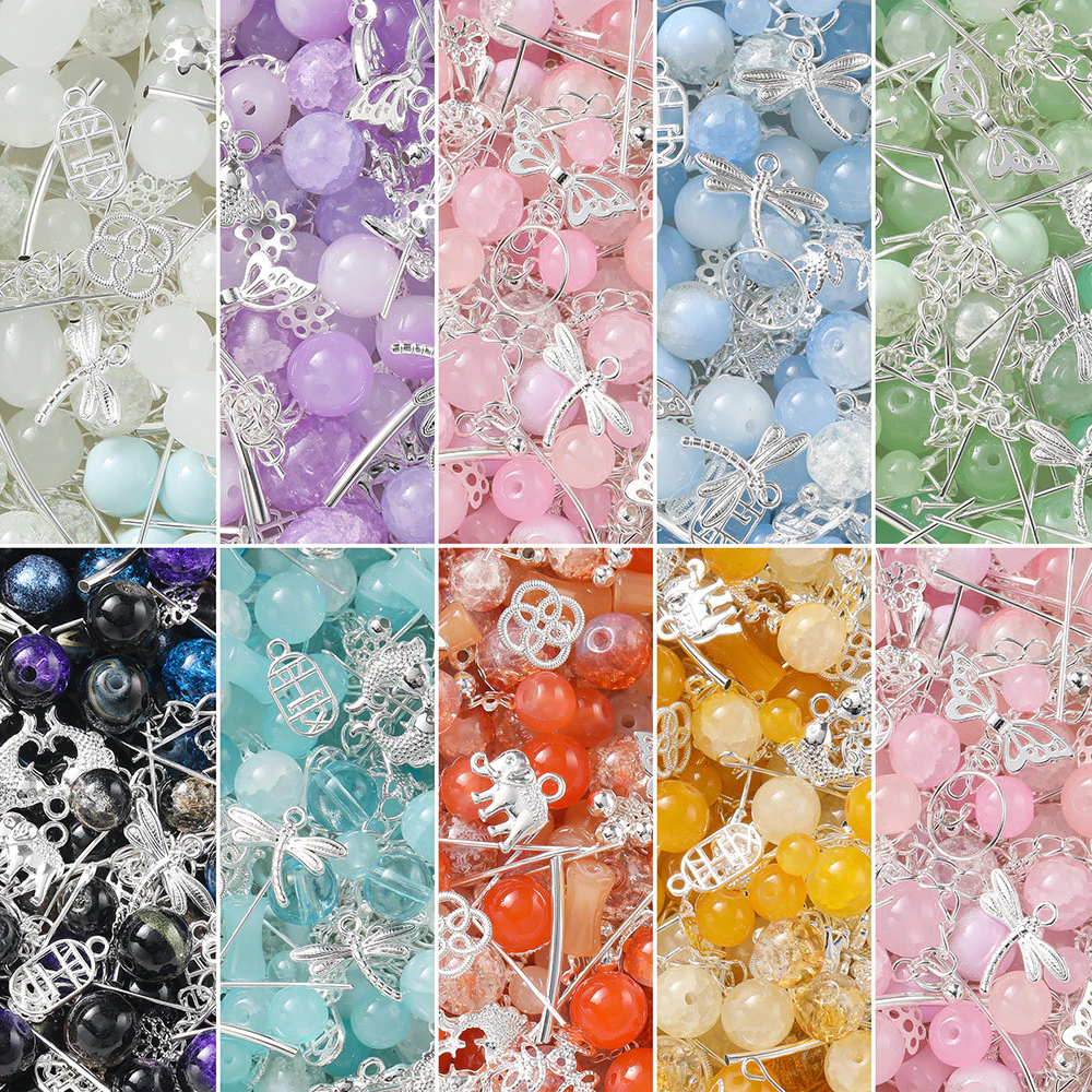 30-50g ลูกปัดแก้วผสม จี้โลหะ (ไม่รวมเชือก) ชุดรวมมิตร สำหรับทำสร้อยข้อมือ DIY ลูกปัดคั่น อุปกรณ์เครื่องประดับ