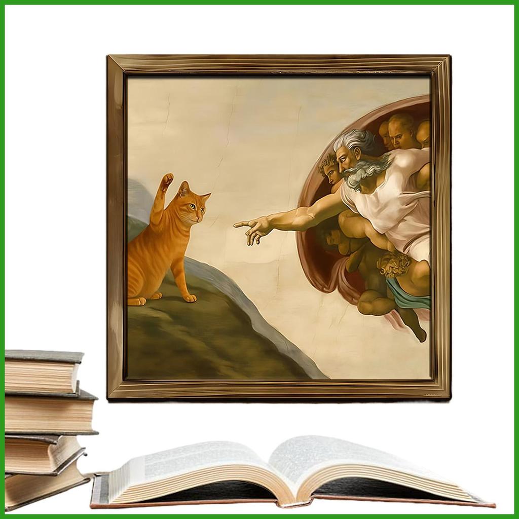 Cat Art Wall Decor 8 X 8 นิ้ว Vintage กรอบ Renaissance-Inspired Decor แมวผ้าใบ Wall Art สําหรับห้องน