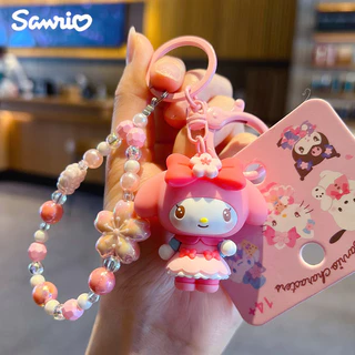 ของแท้ Sanrio Sparkling Cherry Blossom พวงกุญแจลูกปัดการ์ตูน Kuromi ตุ๊กตาจี้ของขวัญขนาดเล็ก