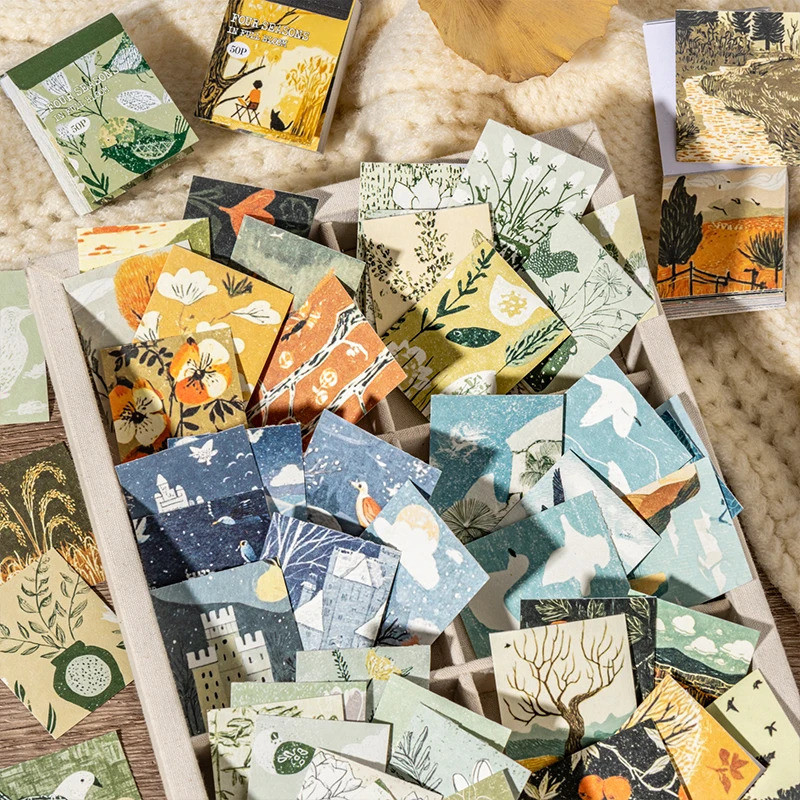 Journal GO 50 หน้า Four Seasons ใน Bloom สติกเกอร์หนังสือความงาม INS ออกแบบ DIY วารสารสมุดภาพตกแต่งทิวทัศน์สติกเกอร์