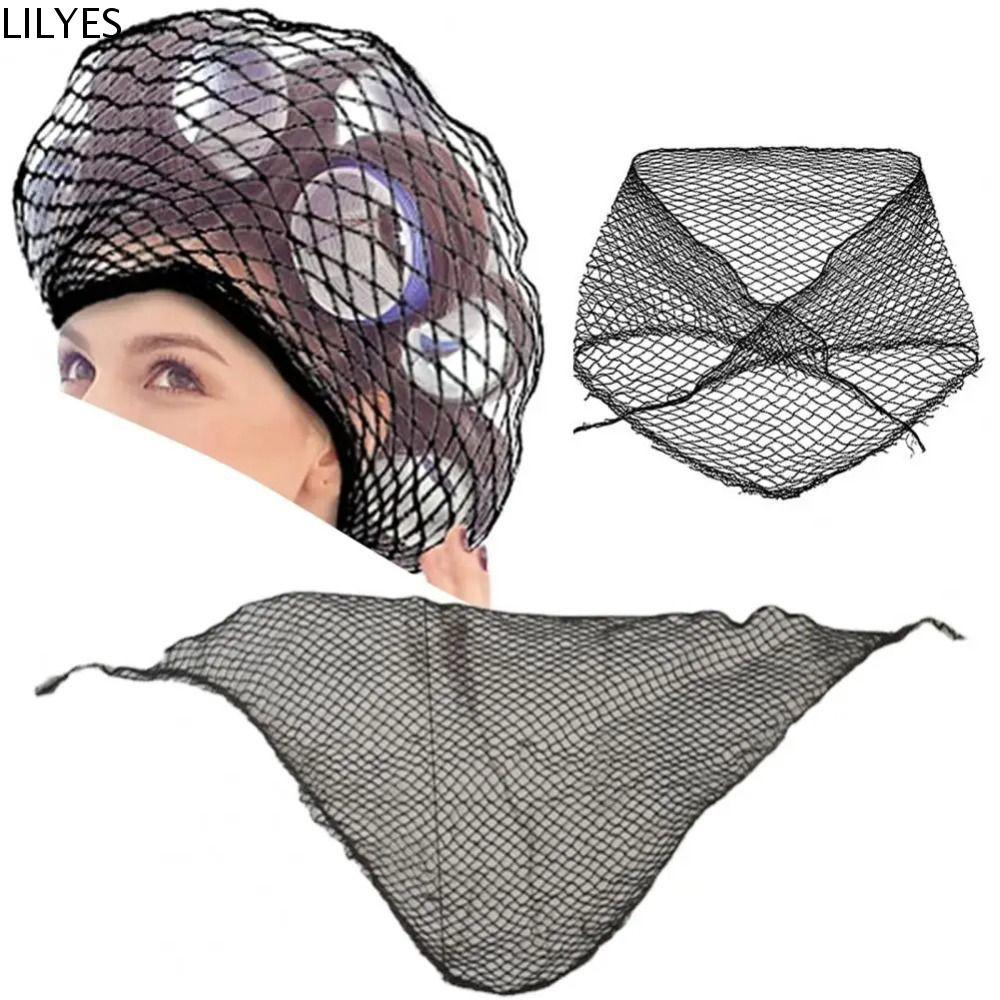Lilyes Rollers Hairnet, Breathable ตาข่ายอเนกประสงค์โครเชต์ผมสุทธิ,อุปกรณ์เสริมความยืดหยุ่นสูงหัวครอบคลุมสีดํา Sleeping สามเหลี่ยม Hairnet Lady