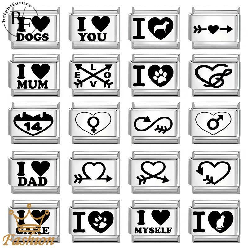 I Love Dad Mom Myself Italian Charm สร้อยข้อมือ Fit 9 มม.สร้อยข้อมือสแตนเลส DIY เครื่องประดับทําอุปกรณ์เสริม Retro บุคลิกภาพโมดูลสร้อยข้อมืออุปกรณ์เสริม