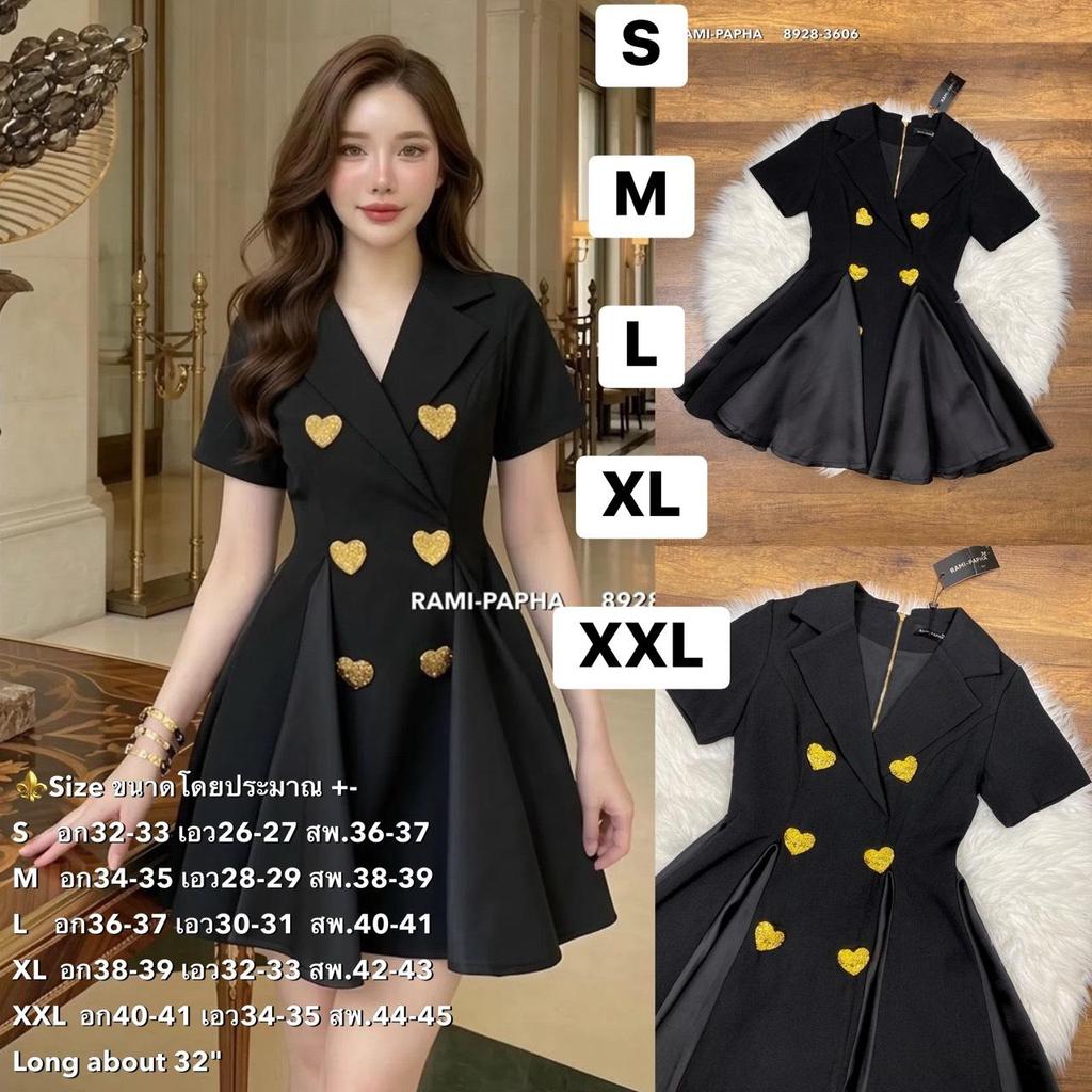 พร้อมส่ง S-2XL⚡️RM 8928 เดรสสีดำสวยหรู แต่งกระดุมหัวใจสีทองสวยหรู แบบฉบับผู้ดี