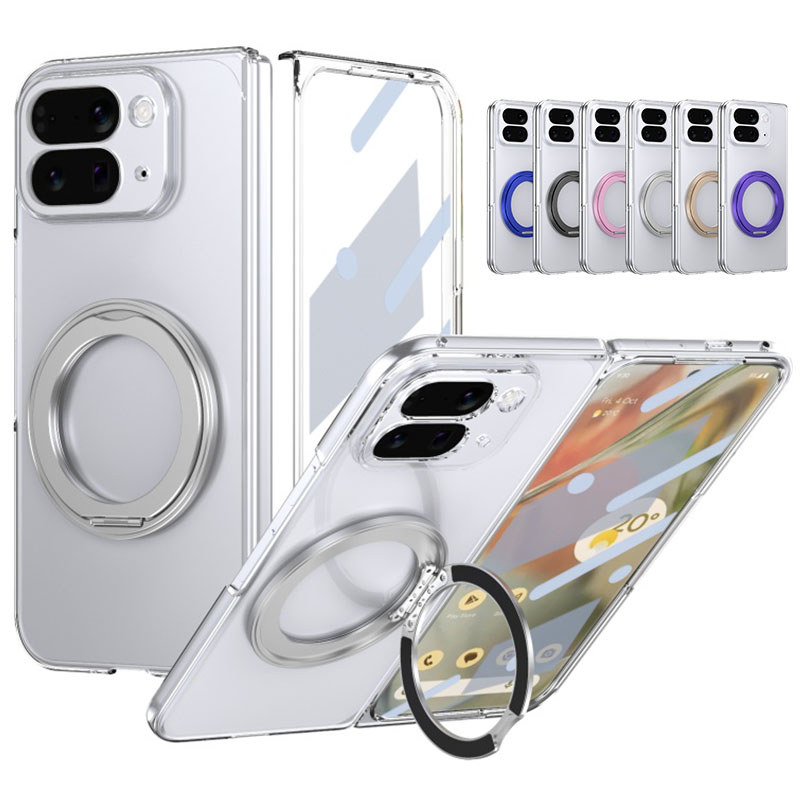 เคสแข็งใสแม่เหล็กแบบบางสําหรับ Google Pixel 10pro ฝาครอบป้องกันกันกระแทกแบบพับได้พร้อม 360° แหวน ขาต