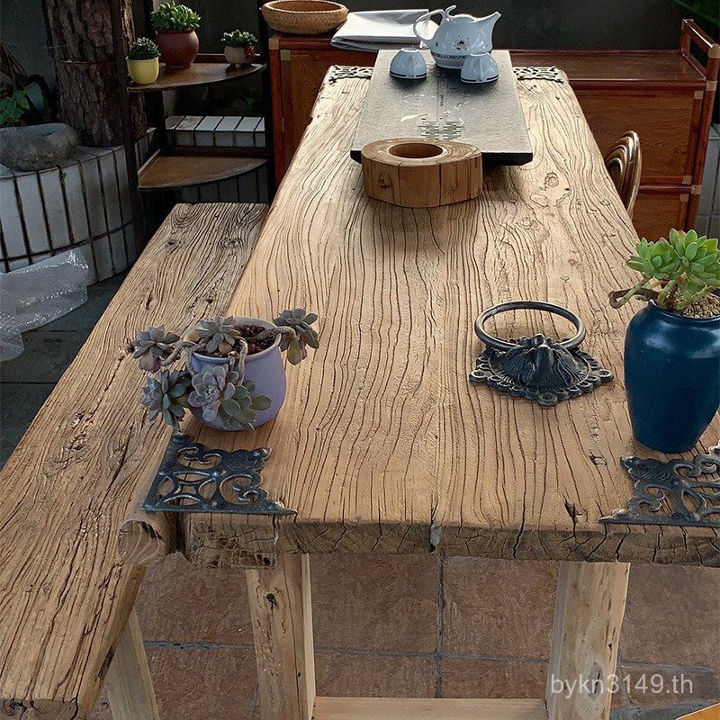 โต๊ะรับประทานอาหารบาร์ตารางชา Weathered Elm Log ประตูเก่าเรือประตูไม้ Nostalgic Retro จีนขายส่งตาราง