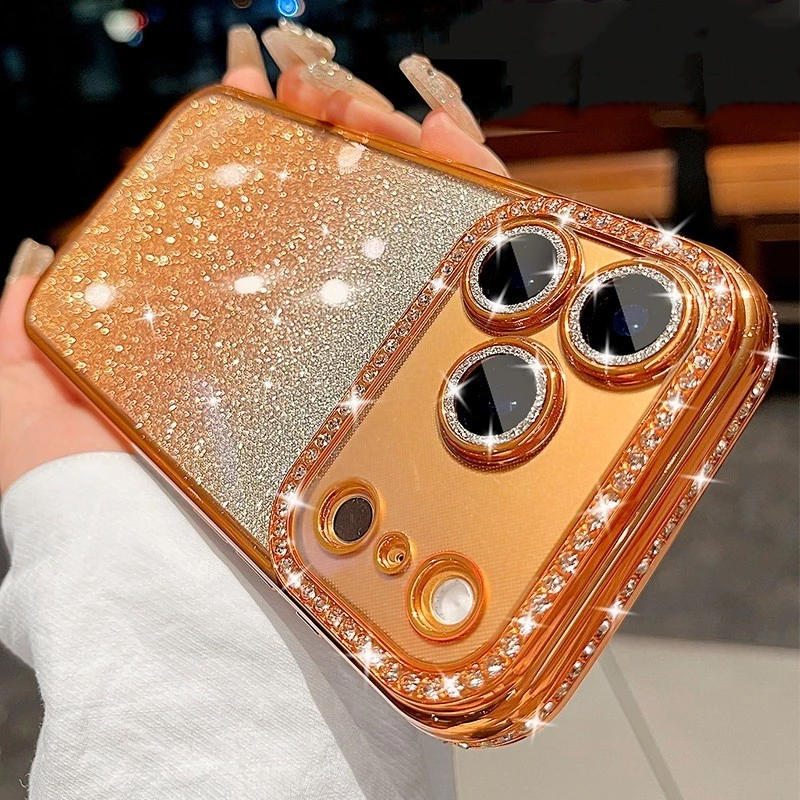Clear Glitter Diamondเคสโทรศัพท์เข้ากันได้สําหรับiPhone 17 16 15 14 13 12 11 Pro Max Plusเพชรกันกระแทกกันชนกรณีปกปลอก