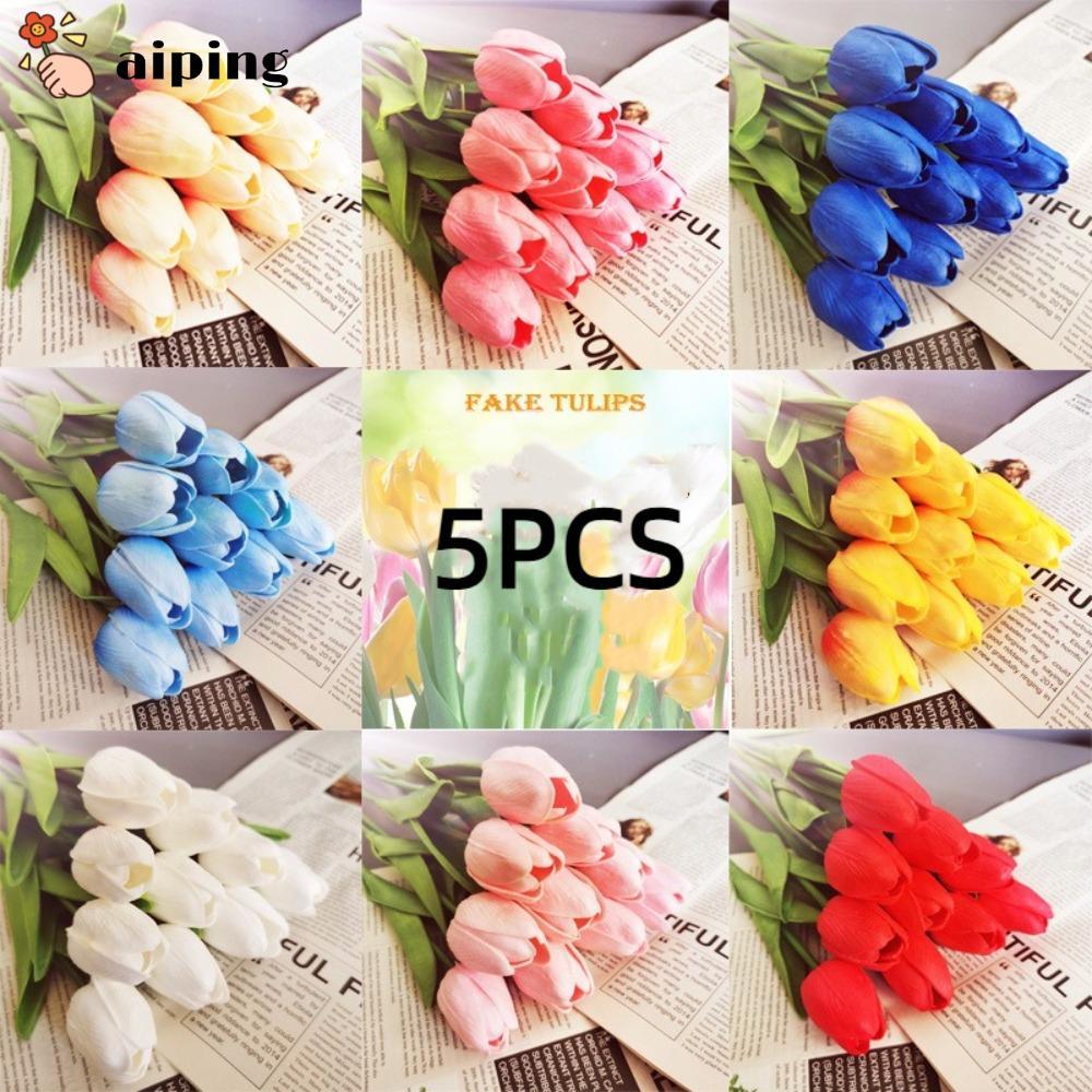 ไอปิง 5ชิ้น ดอกทิวลิปเทียม,34เซนติเมตรจริงสัมผัสตกแต่งดอกไม้ปลอม,ของขวัญจําลองตกแต่งบ้านปู่แต่งงานเจ้าสาวทิวลิปช่อแต่งงานการจัดดอกไม้