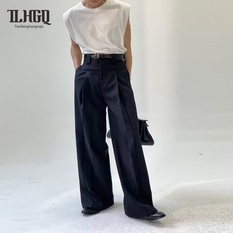สูทและกางเกงสำหรับผู้ชาย ดีไซน์ใหม่ เข็มขัดหลวม สบาย ๆ เหมาะแก่การสวมใส่ในหลากหลายโอกาส