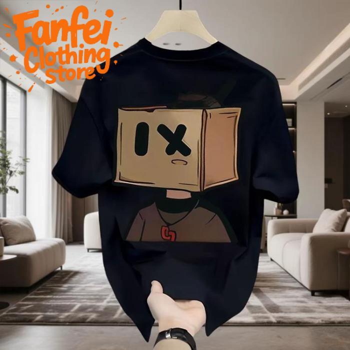 จัดส่งตลอด 24 ชั่วโมง Fanfei เสื้อยืดพิมพ์ลายกราฟฟิตีสำหรับผู้ชาย, แขนสั้นหลวมฮิปฮอปย้อนยุค, ขนาดใหญ่, ทุกเพศ