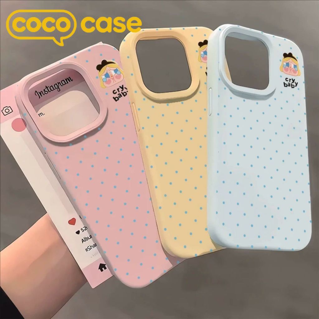 เคสไอโฟน เคส iPhone 17/17 Pro/17 Pro Max 16 15 14 13 12 11 สีเดียวอินทิเกรต ลายจุด Crybaby หลายสี – ทนทานไม่หายสี – โปรปัง