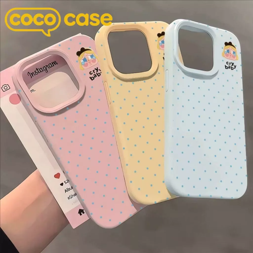เคสไอโฟน เคส iPhone 17/17 Pro/17 Pro Max 16 15 14 13 12 11 สีเดียวอินทิเกรต ลายจุด Crybaby หลายสี – ทนทานไม่หายสี