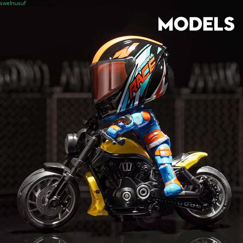 SAUTE เปลี่ยนรถจักรยานยนต์ของเล่น,ยืดหยุ่น Movable Limbs จําลองรถจักรยานยนต์ Rider ตุ๊กตา,น่ารักโลหะผสม Cool Action Figure Movable Figurine รุ่นเดสก์ท็อปเครื่องประดับ