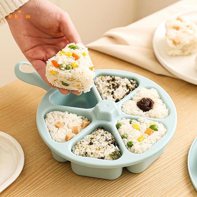 Ruby Lin 6-in-1 Cavity สามเหลี่ยมซูชิแม่พิมพ์ข้าวปั้นกด Maker Non-sti Sushi Maker เครื่องมือห้องครัวกล่องเบนโตะอุปกรณ์อาหารสําหรับสาหร่าย Cilantro ข้าวลูก Nice