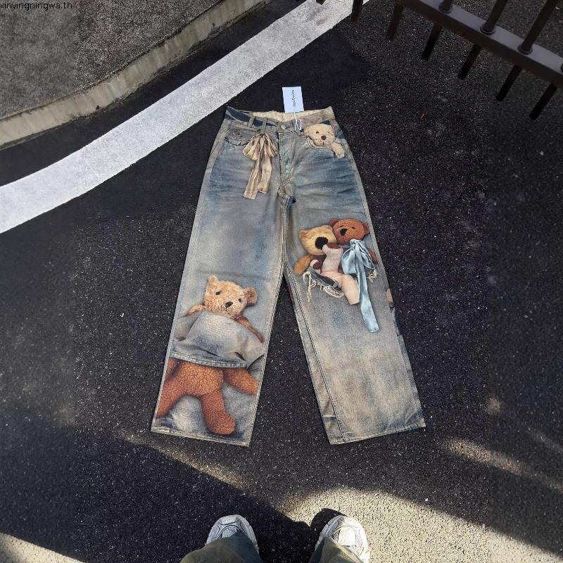 Acne Studio 1981 กางเกงยีนส์เอวต่ำทรงหลวม พิมพ์ลาย 3D
