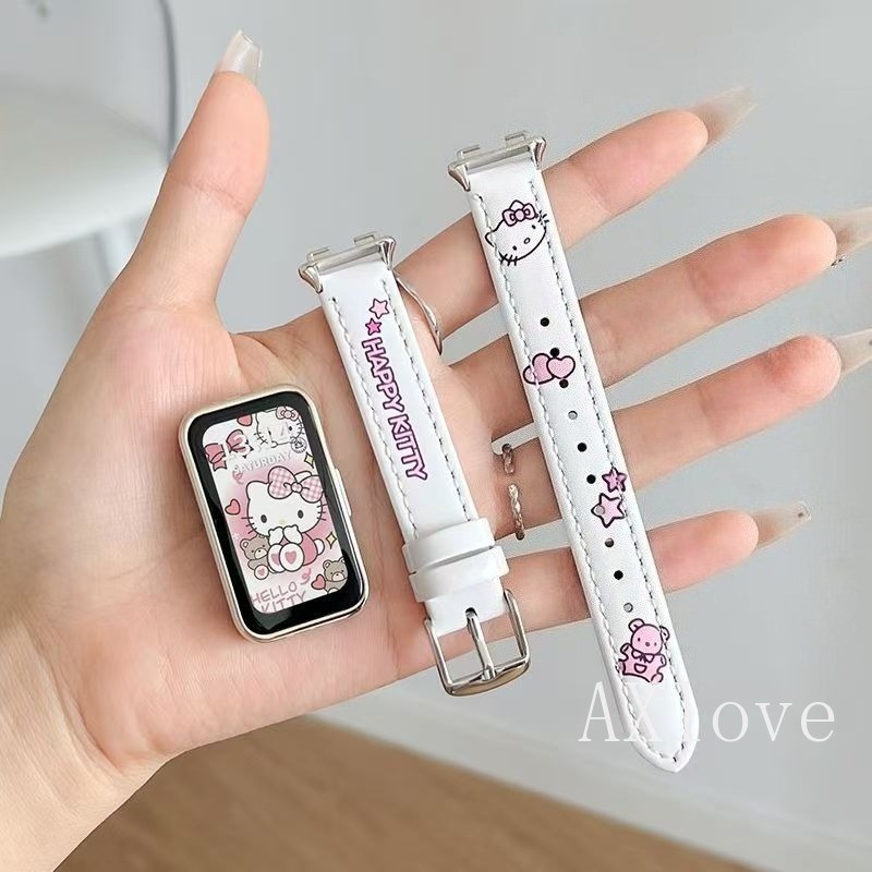 สายหนังน่ารักสําหรับ Huawei Band 11 10 9 8 Watchband เปลี่ยนสายรัดข้อมือสร้อยข้อมือกีฬาสําหรับ Honor 9 10 สาย