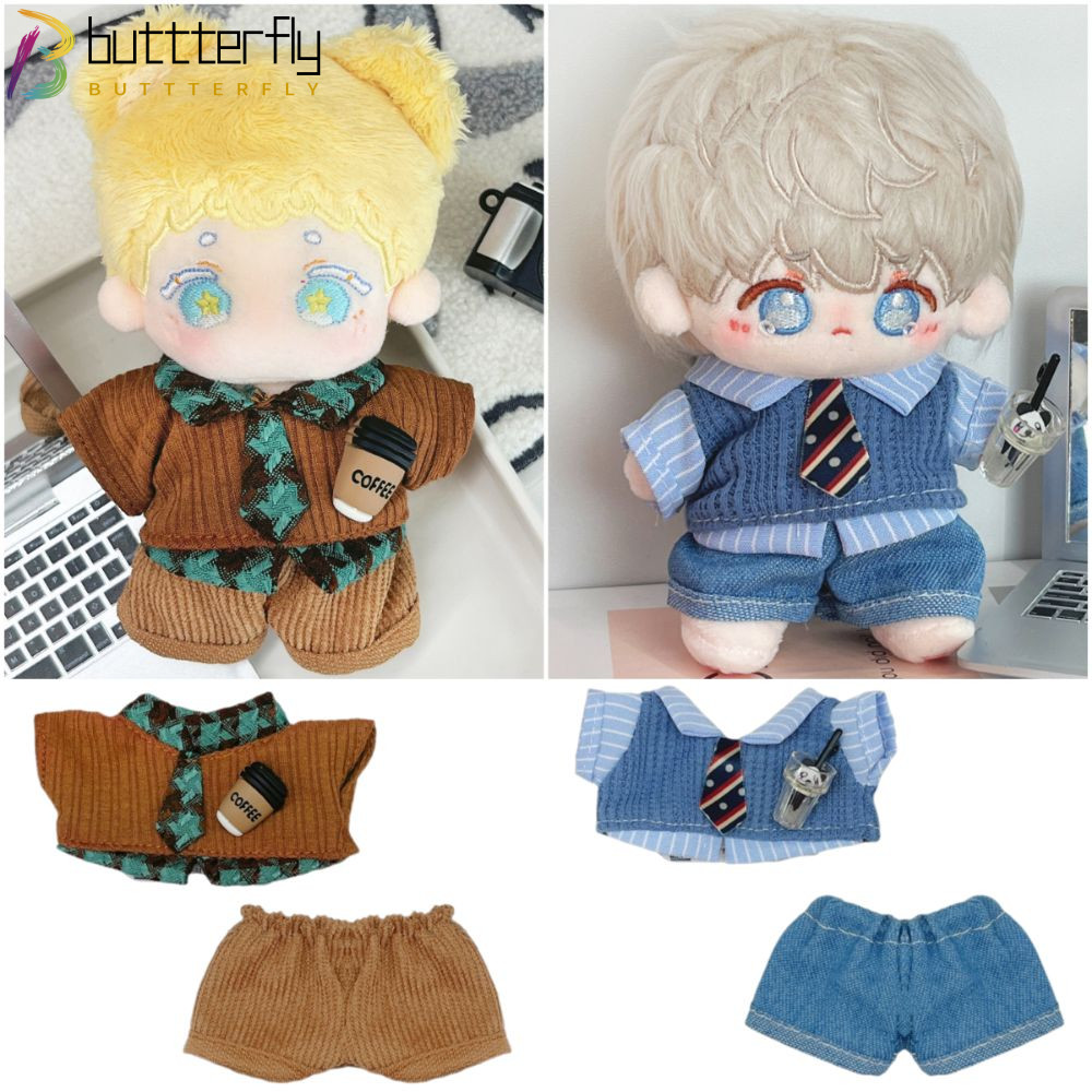 BUTTTERFLY เสื้อผ้าตุ๊กตา, Play House เปลี่ยนชุดเกมตุ๊กตาชุดนักเรียน, Creative Blue Brown 10 ซม.P Photo Prop Mini School ชุดผ้าฝ้ายตุ๊กตา
