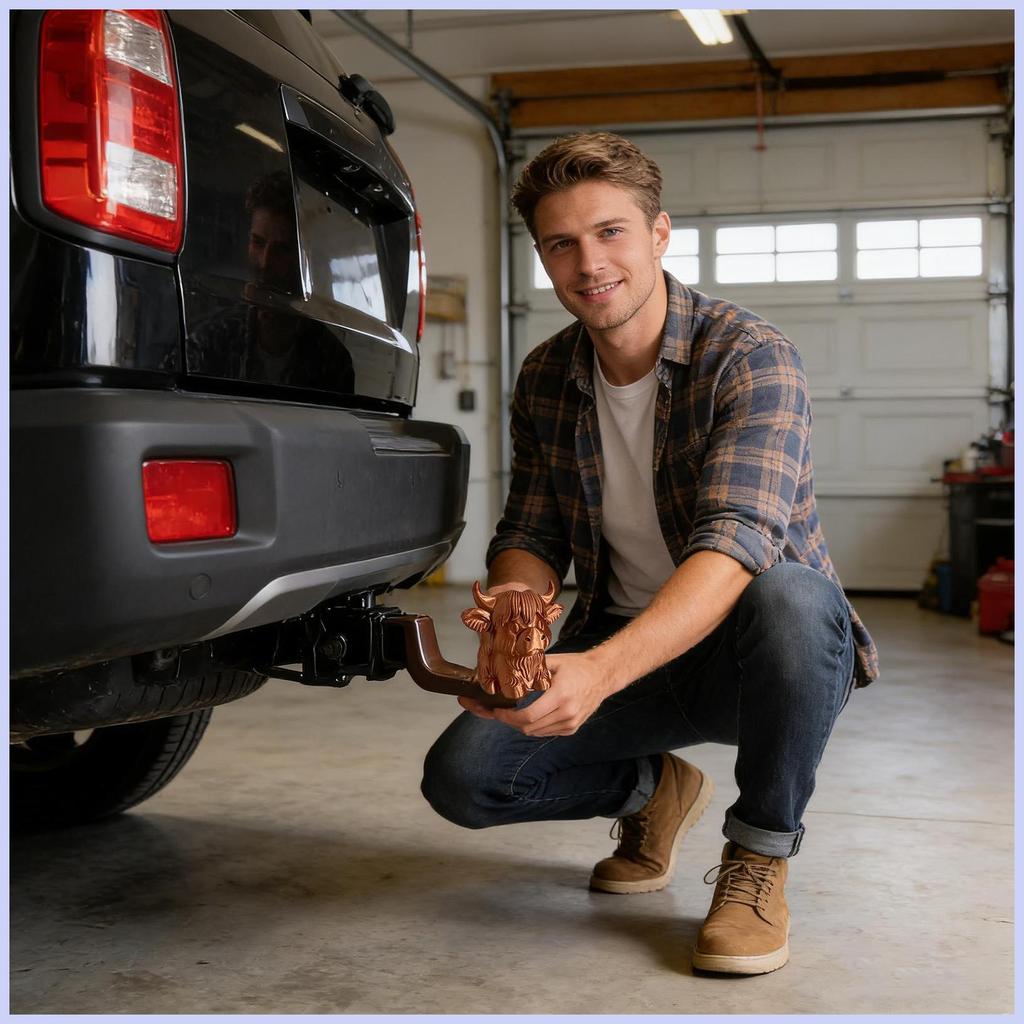 Trailer Hitch Cover UV-Resistant Trailer Parts Highland Cattle Hitch Receiver สําหรับลากจูงกันชนรถบร