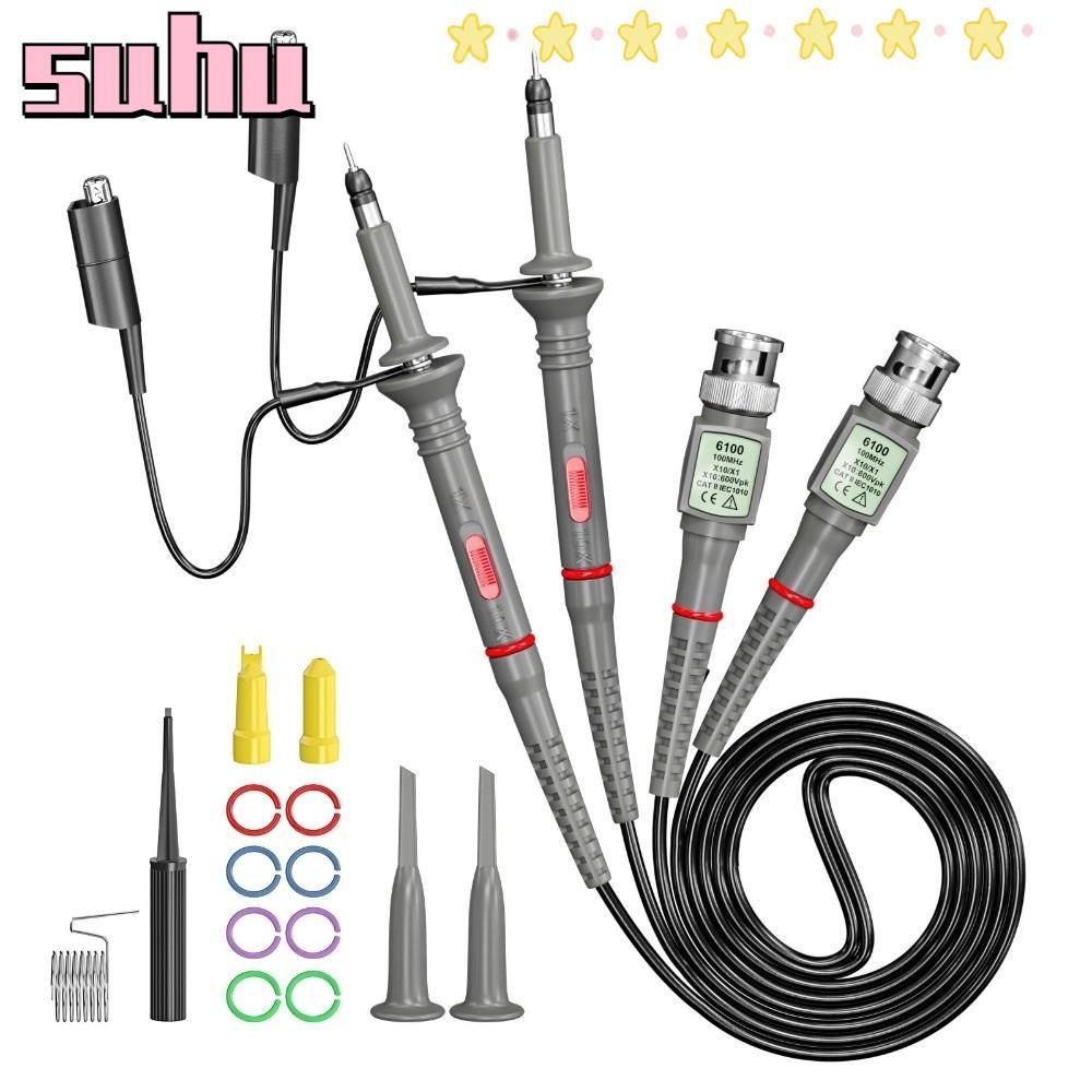 SUHUHD 1/2pcs BNC Oscilloscope Probe, 100MHz วัดตะกั่ว Oscilloscope Probe Kit, ที่มีประโยชน์ X1/X10 