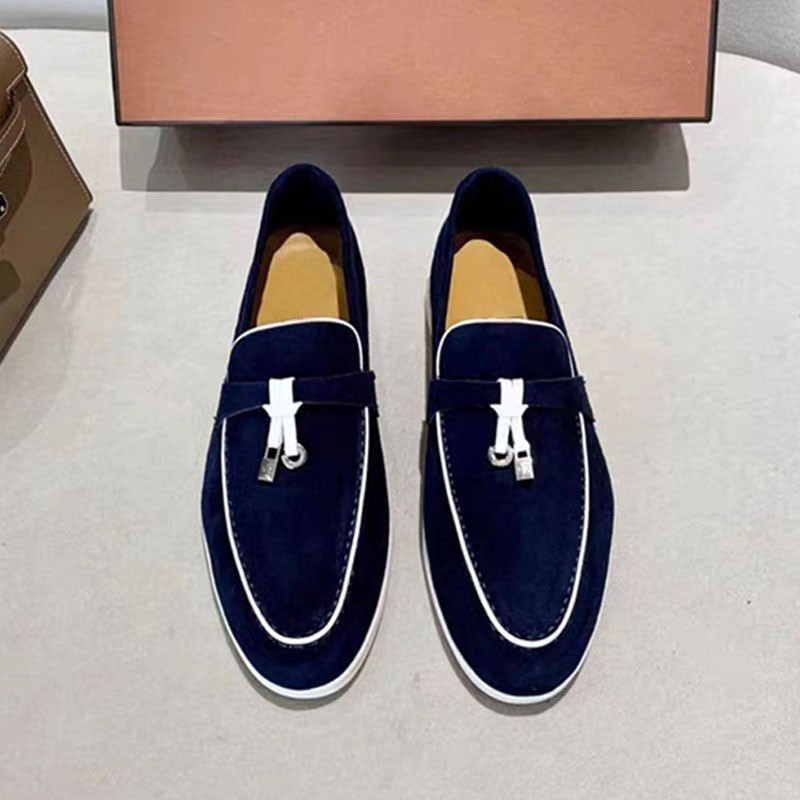 W042 Italy*LP Pendant tassel slip-on flat soft-soled suede couple's loafers casual shoes men's genui