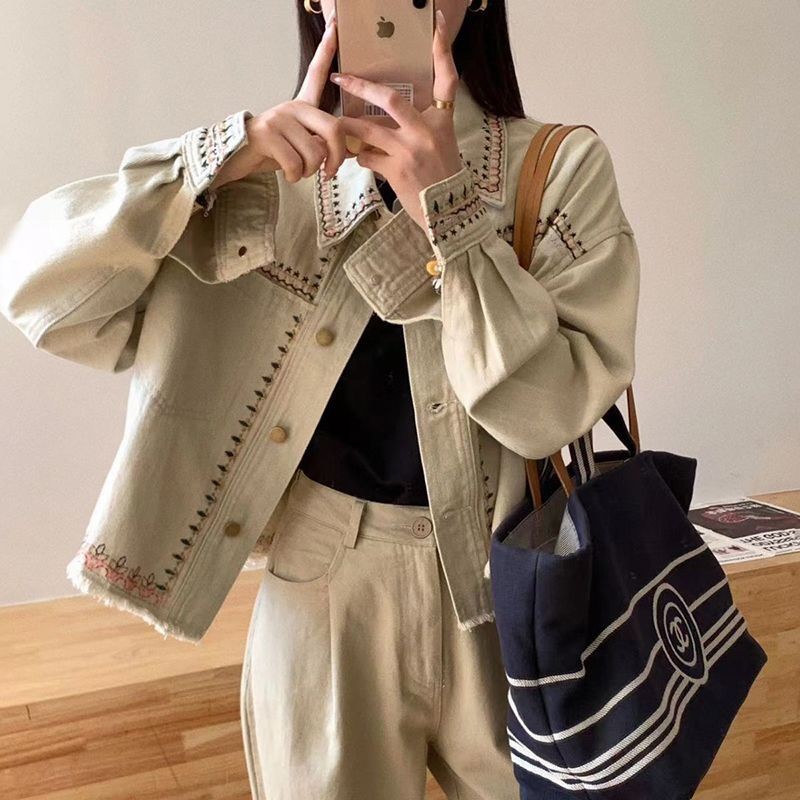 No D แนะนํา One Eye Heart American Retro Denim Jacket ผู้หญิง Distressed Jacket Top