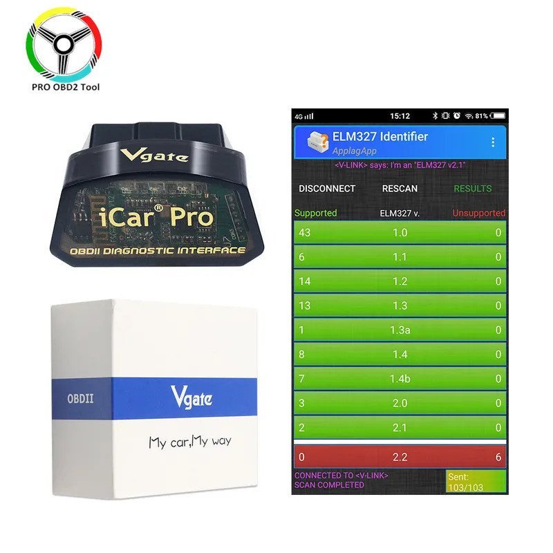 Original Vgate iCar Pro V2.3 ELM327 BT/WIFI 4.0 OBD2 เครื่องมือวินิจฉัย Icar Pro ELM 327 สําหรับ IOS