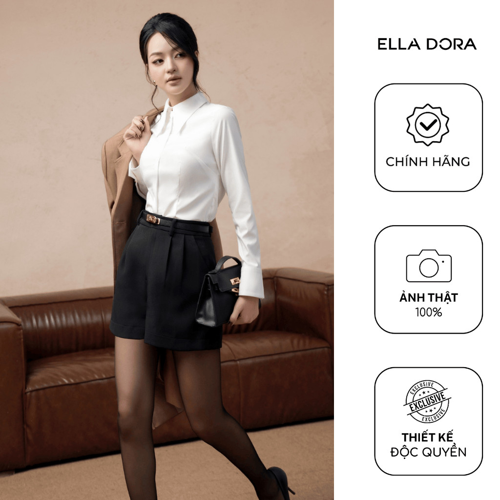 เสื้อเชิ้ตผู้หญิง ELLA DORA ดีไซน์รั้งซ่อนและคอปกปุ่ม รูปทรงหลวมหรูหรา [SM168LA]
