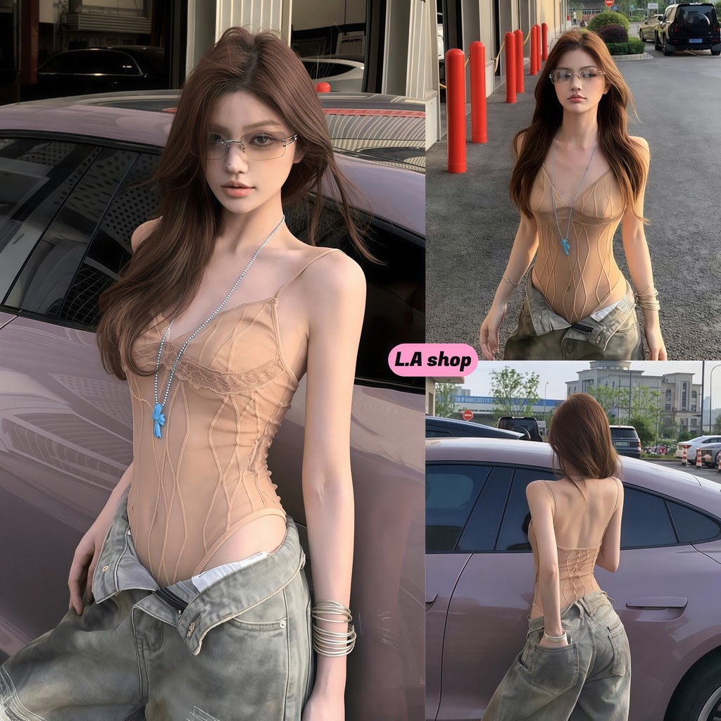 L.A Shop★พร้อมส่ง บอดี้สูท สายเดี่ยว ลายลูกไม้ สไตล์เซ็กซี่สาวร้อน ทรงรัดพอดี ใหม่ 2026 -FY822