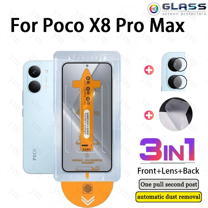 3 In 1 ฟิล์ม ฟิล์มกระจก Poco X8 Pro Max HD One-คลิกกระจกนิรภัยป้องกันหน้าจอกล้องเลนส์สําหรับPoco C85 C75 C71 F7 M7 X7 X8 Proฟิล์มคาร์บอนไฟเบอร์