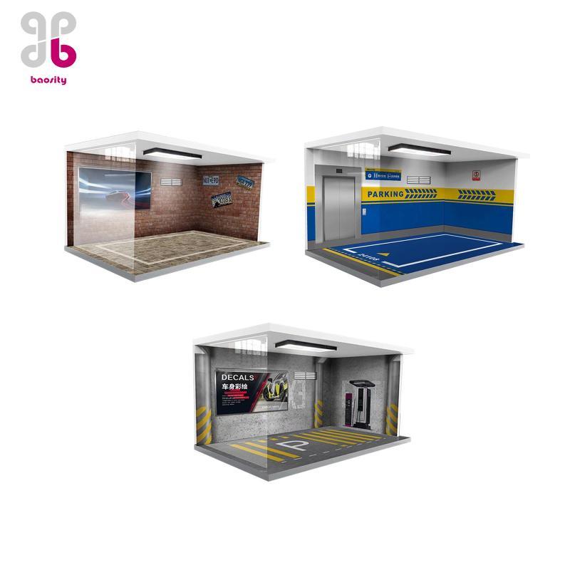 [Baosity] 1/18 Garage Diecast Display Case ของเล่นฉากรถยนต์พร้อมไฟ 15.75 X 9.45 X 7.87