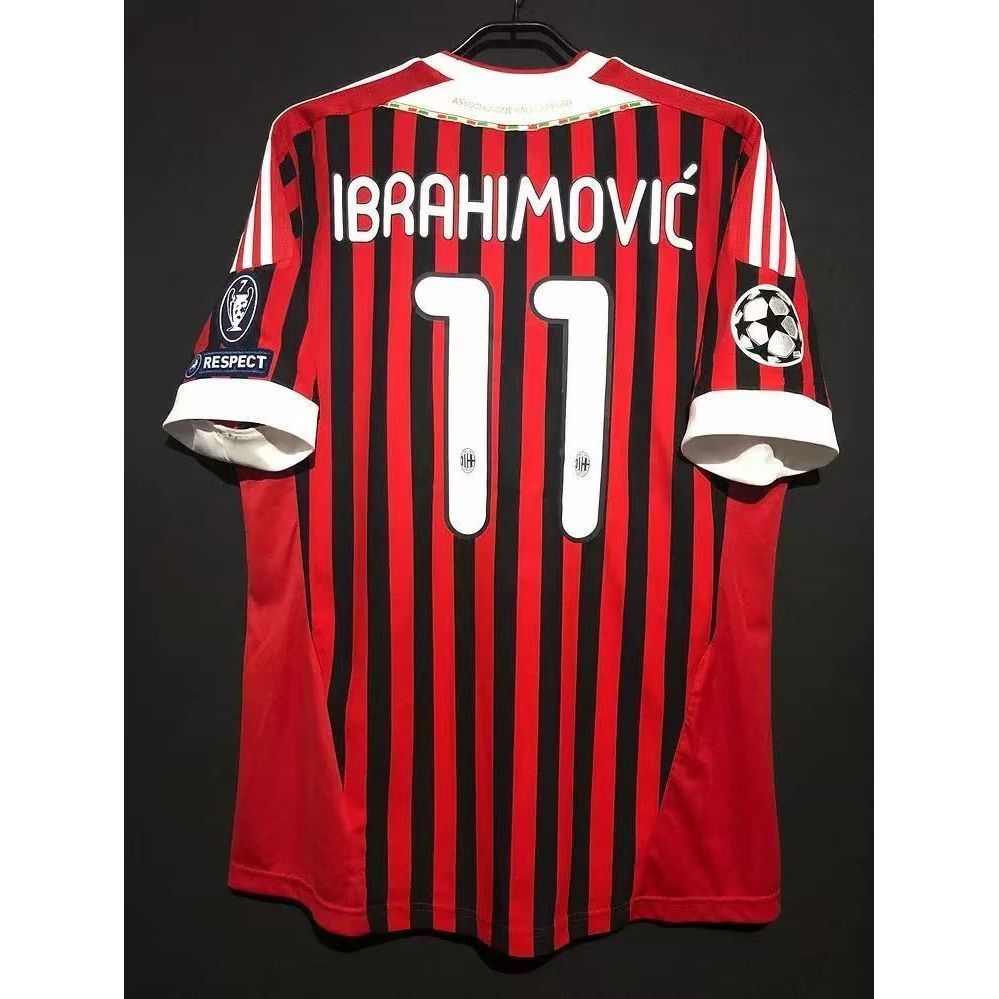 Champions League Edition 11-12 Season AC Milan Home Short Sleeve Soccer Suit 11 Ibu 9 Inzagi Vintage