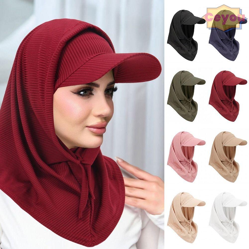 CEU ขี่จักรยานผ้าพันคอ Hijab, ถักสีทึบมุสลิม Turban Bonnet, Turbans หมวกคอป้องกันหัวผ้าพันคอ Wrap Hi