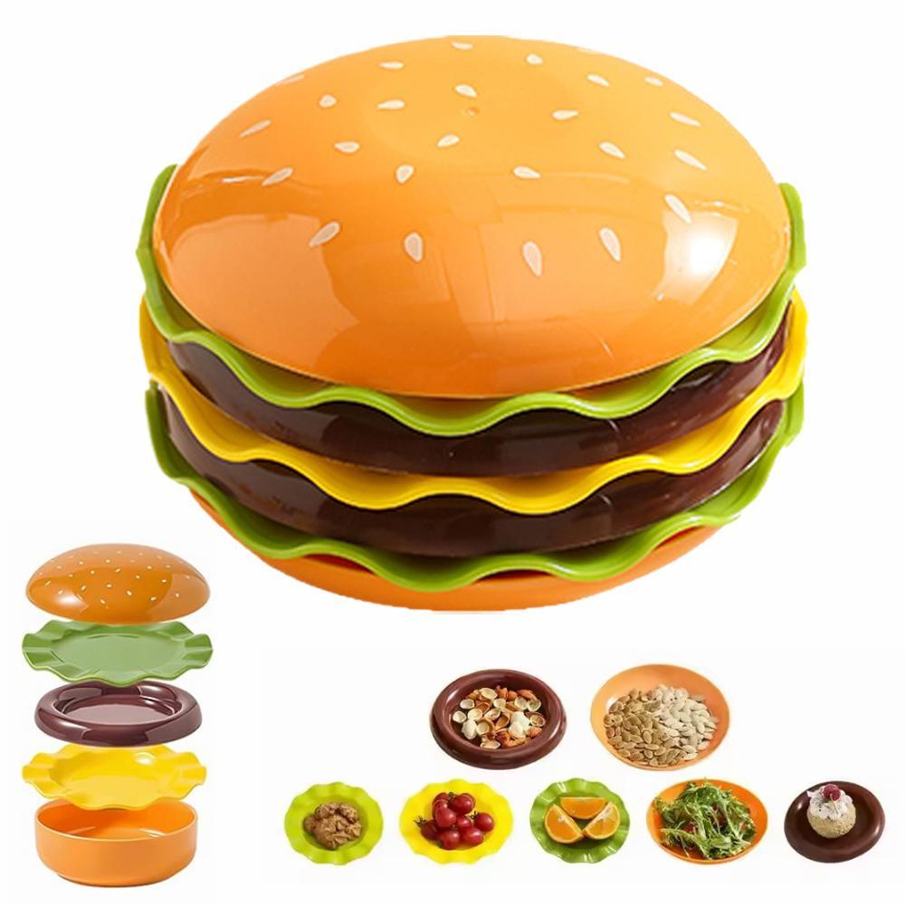 Stackable แฮมเบอร์เกอร์ชุดจาน Burger 6 ชั้น Mini Bone ตารางคอนเทนเนอร์ตกแต่งแผ่น Spit สูง W3f1
