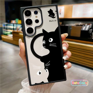 เคสแม่เหล็ก Samsung เคสแม่เหล็ก ลายแมวขาวดำ น่ารัก S26 S26U S26PLUS S25PLUS S25U S24U S23 S23U S22U
