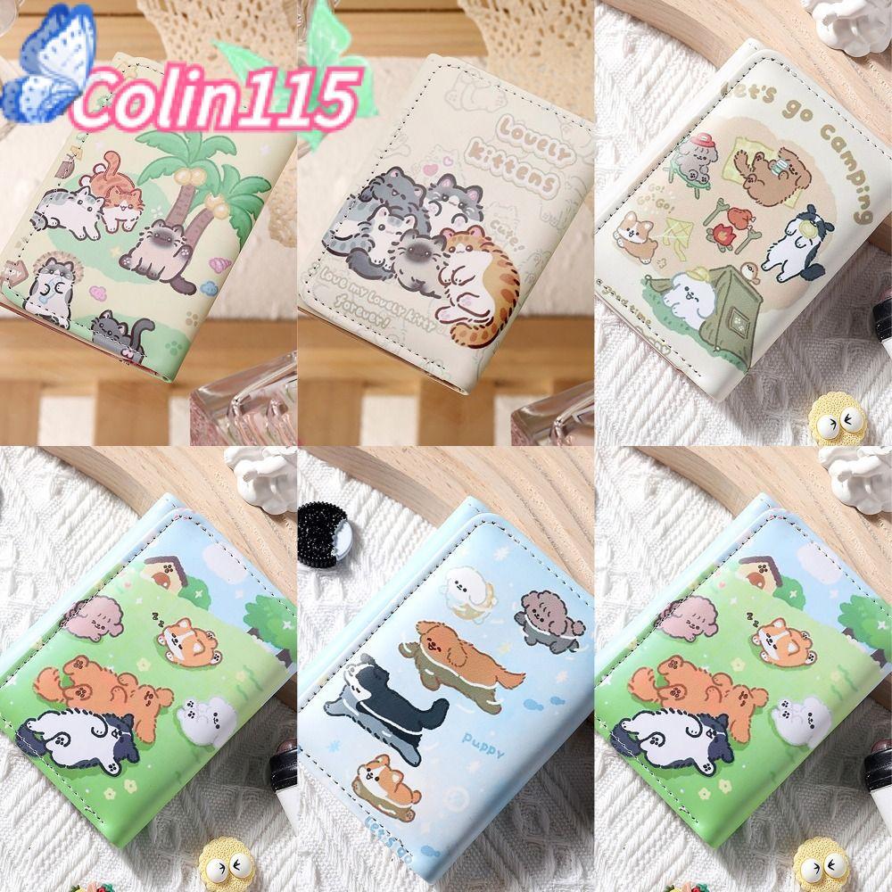 โคลินา115กระเป๋าใส่เหรียญเงิน,หนัง ปู่ 3พับบัตรเครดิต สวัสดี,วินเทจน่ารักลูกแมวสุนัข อิน สไตล์กระเป๋าบัตรสําหรับนักเรียนหญิงของขวัญ