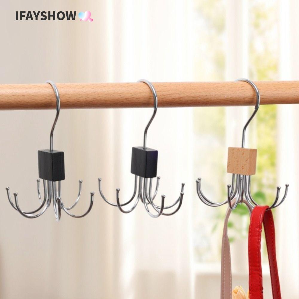 IFAYSHOW ตะขอแขวนตู้เสื้อผ้าอเนกประสงค์แบบหมุนได้ ออแกไนเซอร์เข็มขัดหกกรงเล็บไม้ไร้ร่องรอย