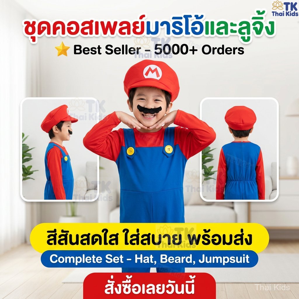 ชุดมาริโอ้💥กรุงเทพฯ พร้อมส่ง💥 Super Mario รุ่นประหยัด ร้านคนไทย ชุดเล่นบทบาทมาริโอสำหรับเด็กและผู้ใหญ่
